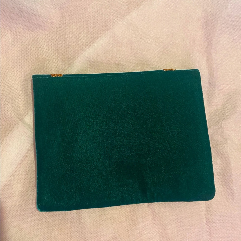 Lulus Across the Stars Teal Velvet Beaded Clutch - Picture 3 of 4